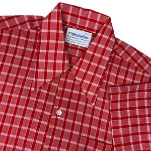 Vintage Manhattan Docoma Red White Plaid Shirt Mens 15 M Perm Press Rockabilly